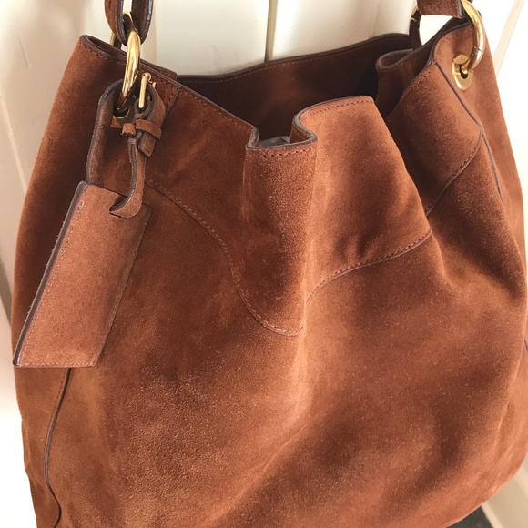 RALPH LAUREN COLLECTION LUXURY CHESTNUT SUEDE BUCKET BAG - Picture 2 of 12